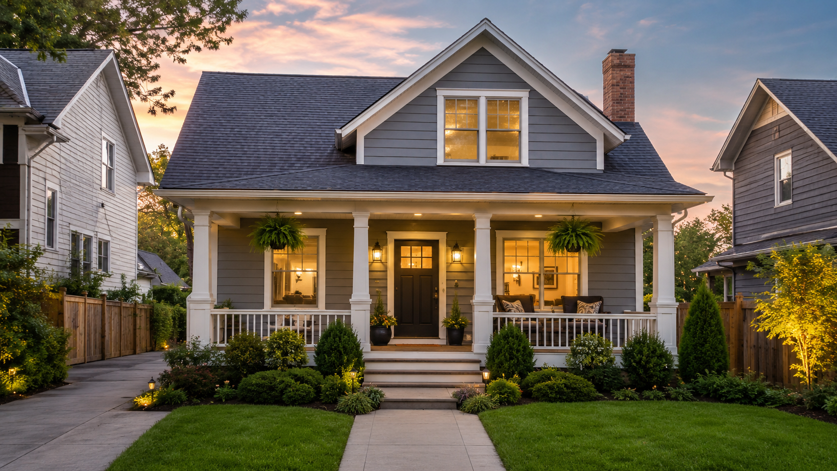 Cozy investment property with front porch, landscaped yard, warm exterior lighting, and strong rental appeal in Grand Junction, Colorado.